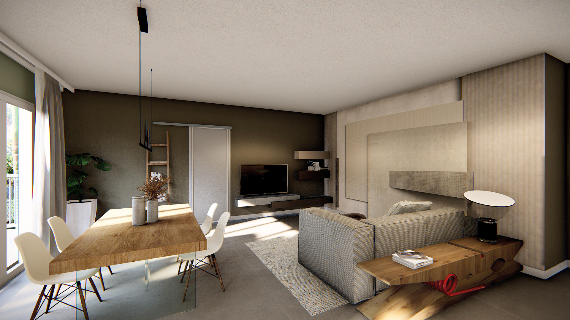 Render fotorealistico di un ambiente progettato da Fanton Mobili